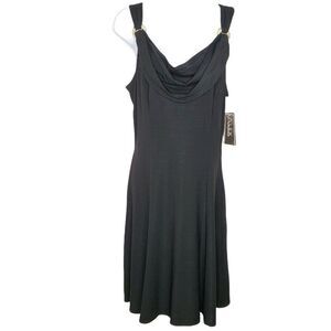 NEW Alex Evenings Black Sheath Dress Sz 12 Sleeveless Scoop Gold Rhinestones